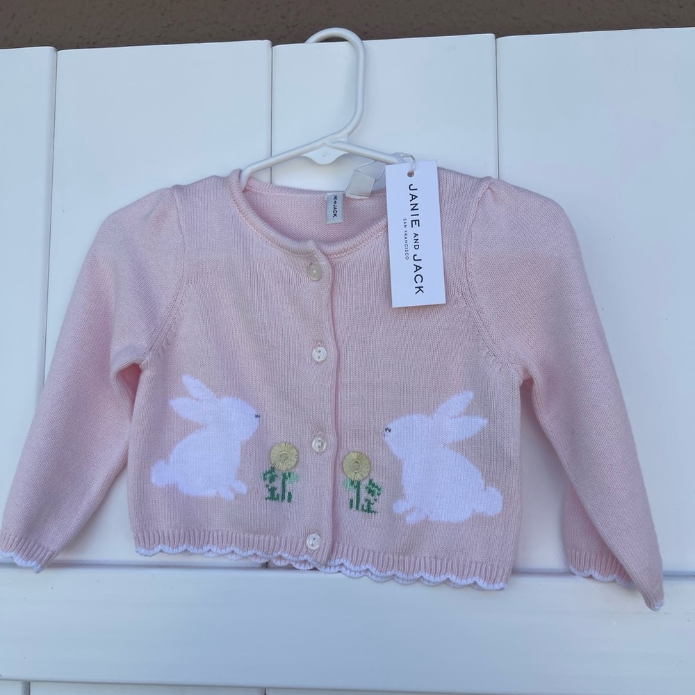 Janie and Jack Pink and White Bunny Sweater